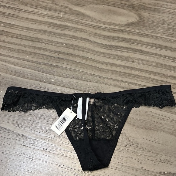 AERIE LACE THONG LARGE NEW BLACK - Picture 7 of 11